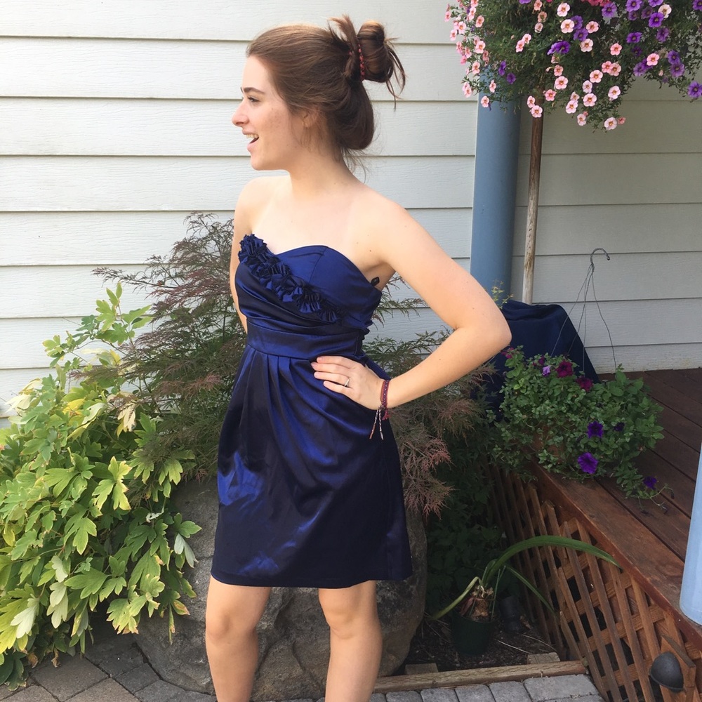 Short Dark Blue Strapless Formal Dress